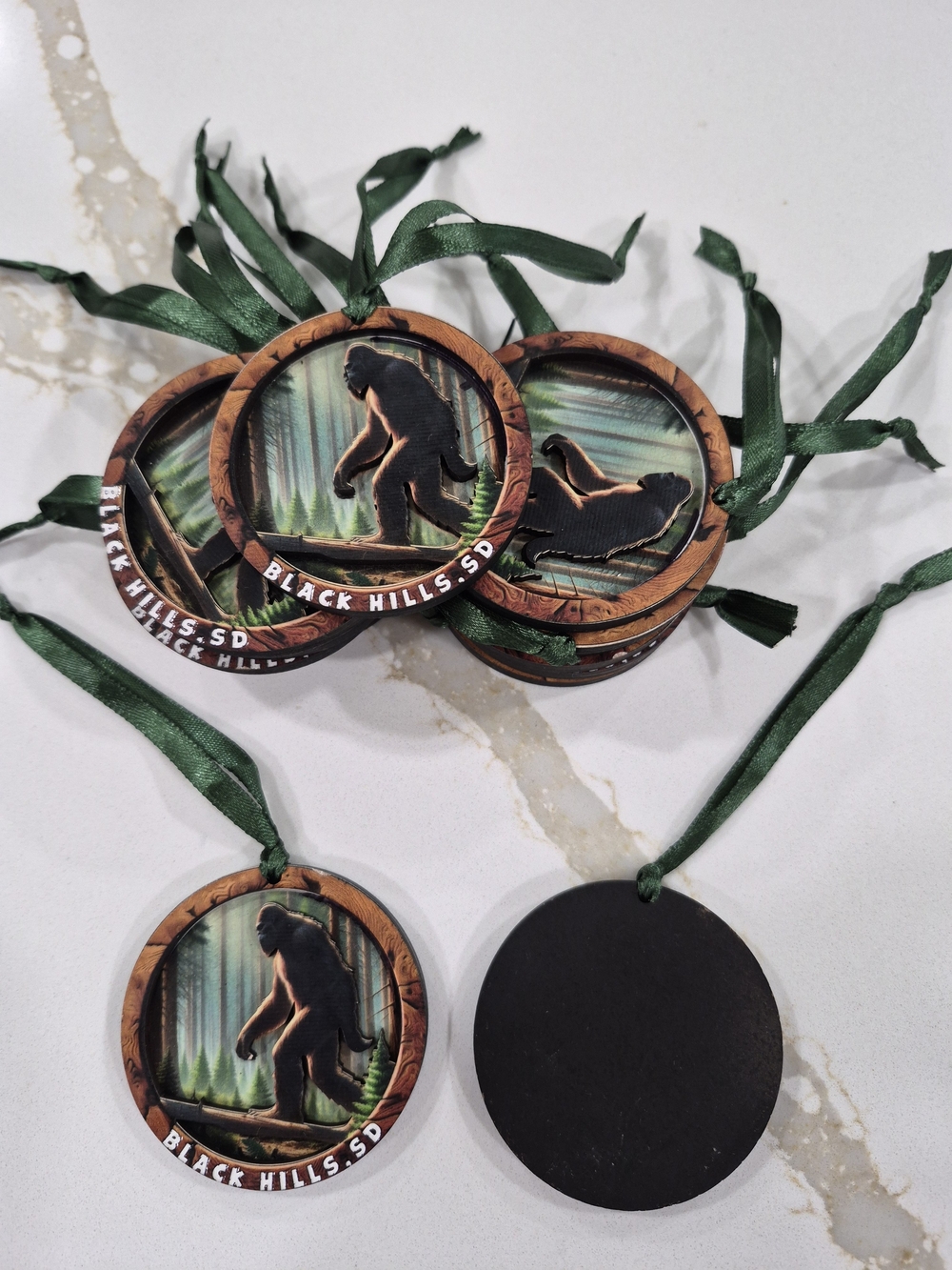 Green Sasquatch Wooden Hanging Ornament - Pack of Medallions